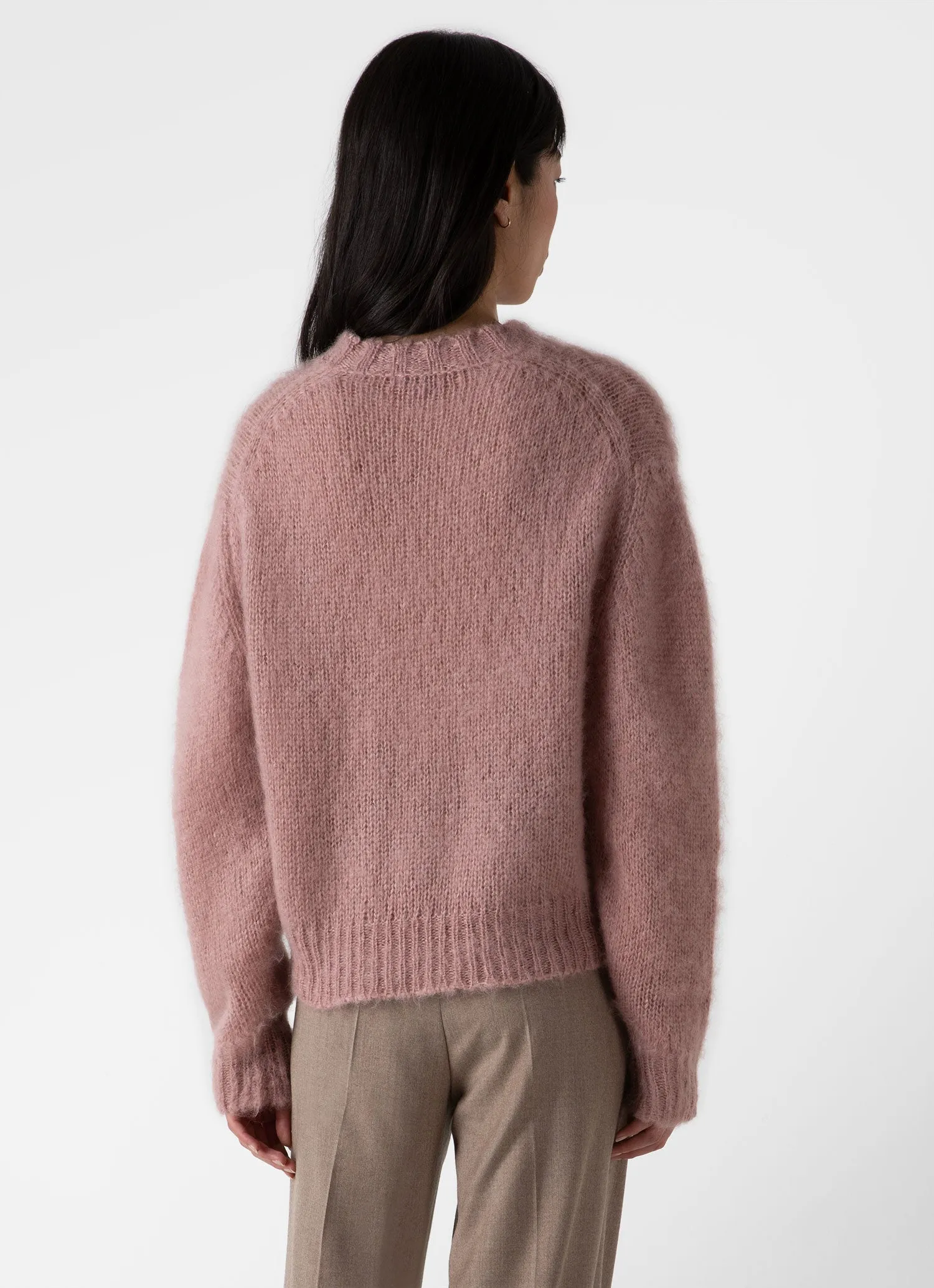 Women's Mohair Crew Neck Jumper in Vintage Pink