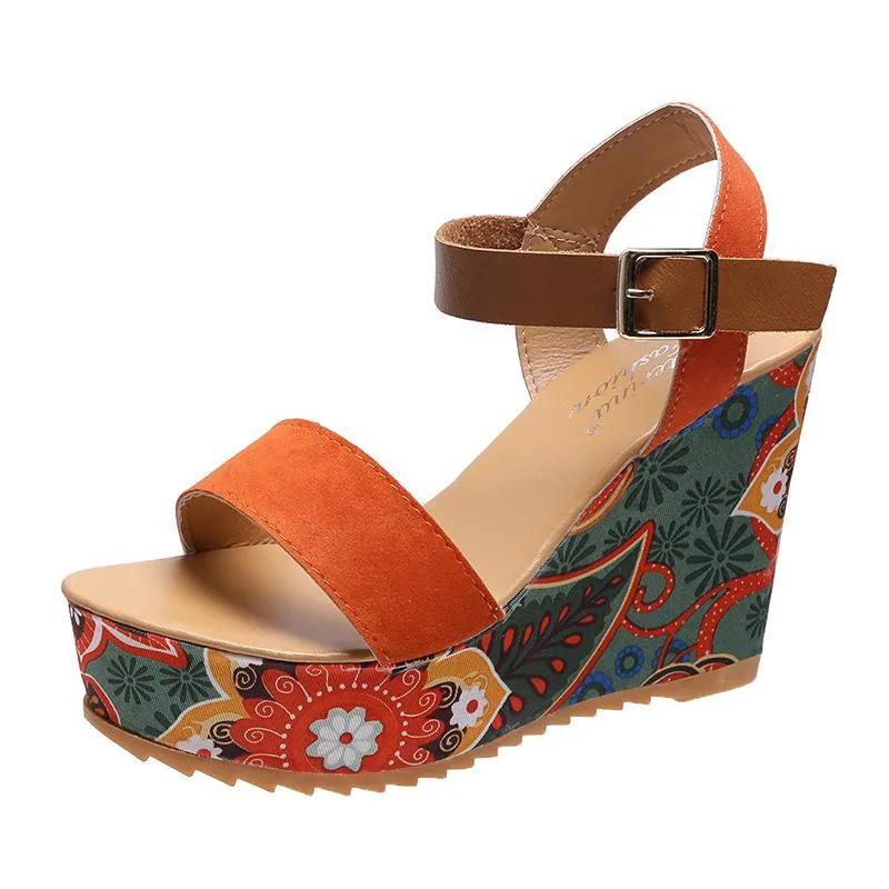 Women's Summer Ethnic Style Floral Pattern Party Platform Sandals