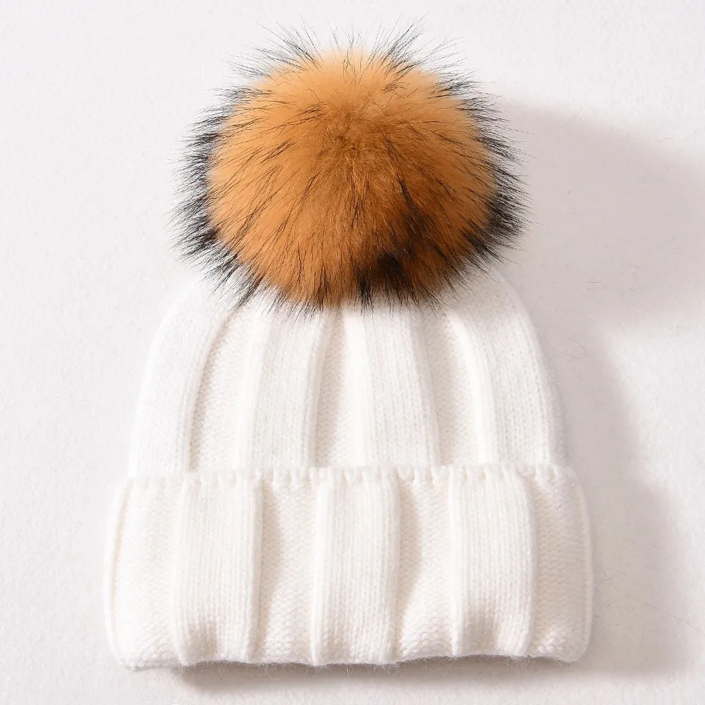 Women's Winter Solid Soft Wool Striped Cuffed Knitted Beanie Hats