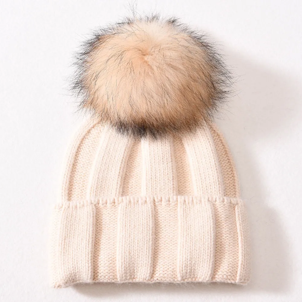 Women's Winter Solid Soft Wool Striped Cuffed Knitted Beanie Hats