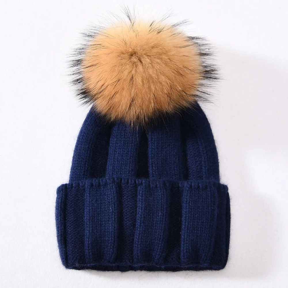 Women's Winter Solid Soft Wool Striped Cuffed Knitted Beanie Hats