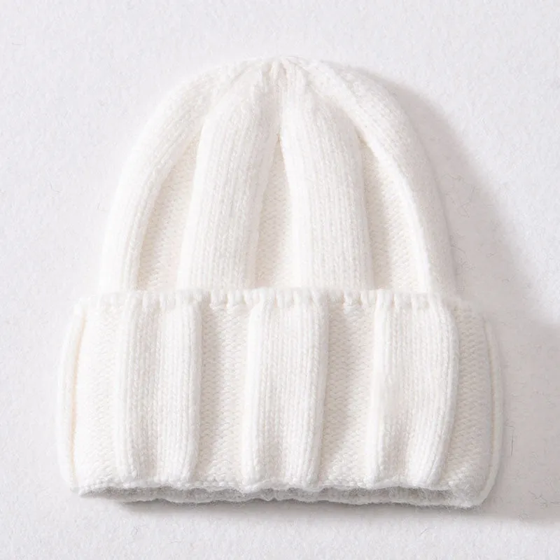 Women's Winter Solid Soft Wool Striped Cuffed Knitted Beanie Hats