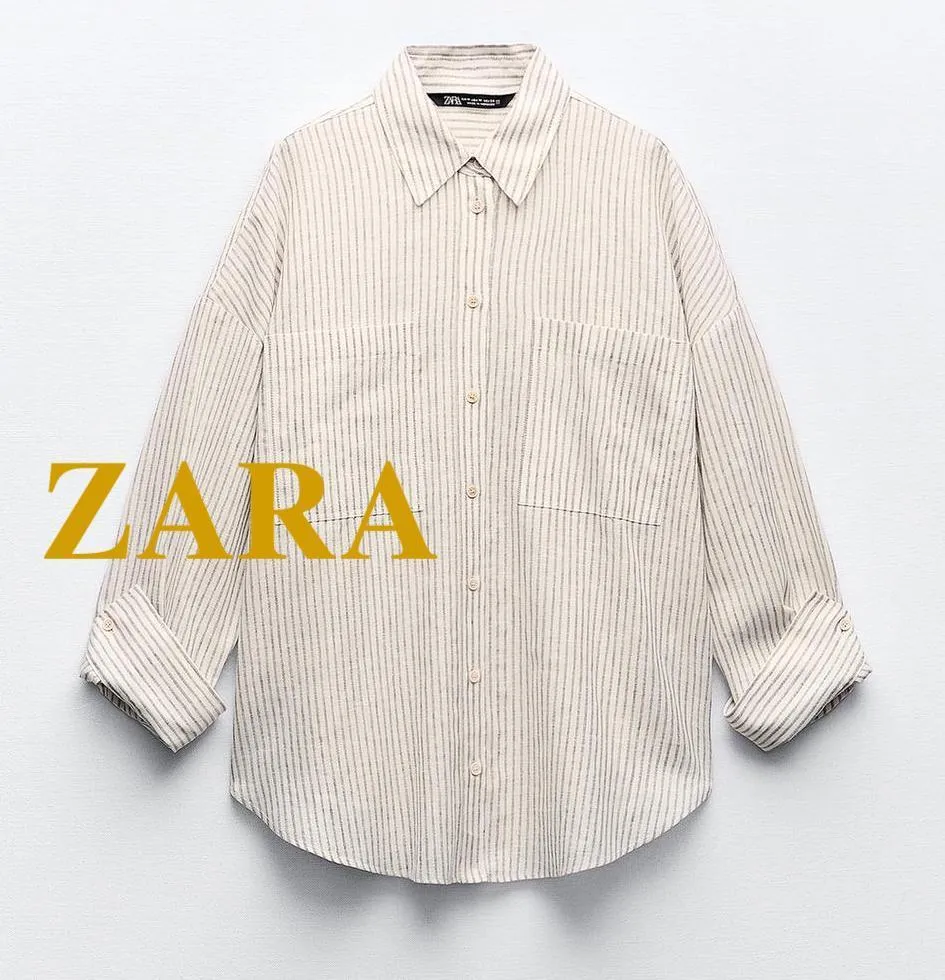 ZARA  |Stripes Casual Style Linen Long Sleeves Shirts & Blouses