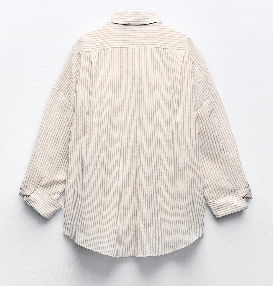 ZARA  |Stripes Casual Style Linen Long Sleeves Shirts & Blouses